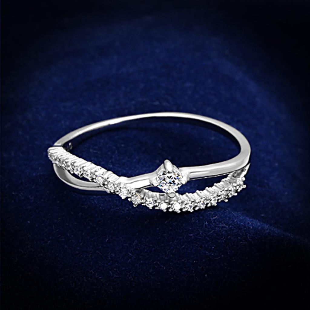 TS144 - Rhodium 925 Sterling Silver Ring with AAA Grade CZ in Clear