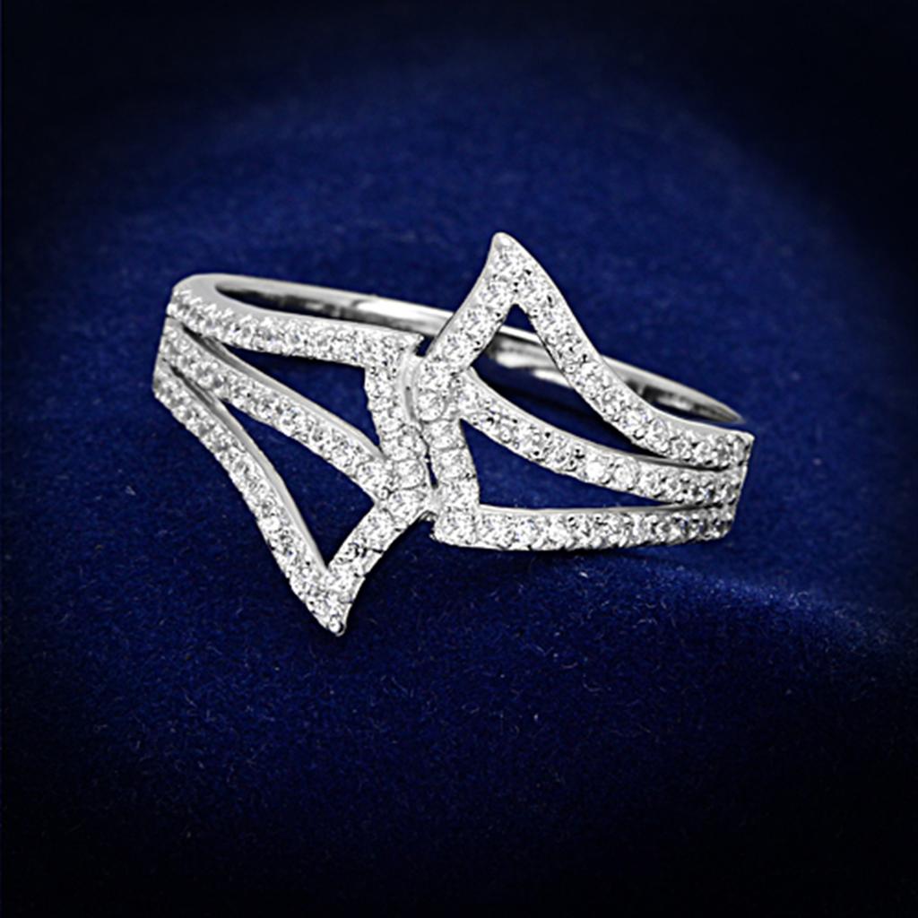 TS152 - Rhodium 925 Sterling Silver Ring with AAA Grade CZ in Clear