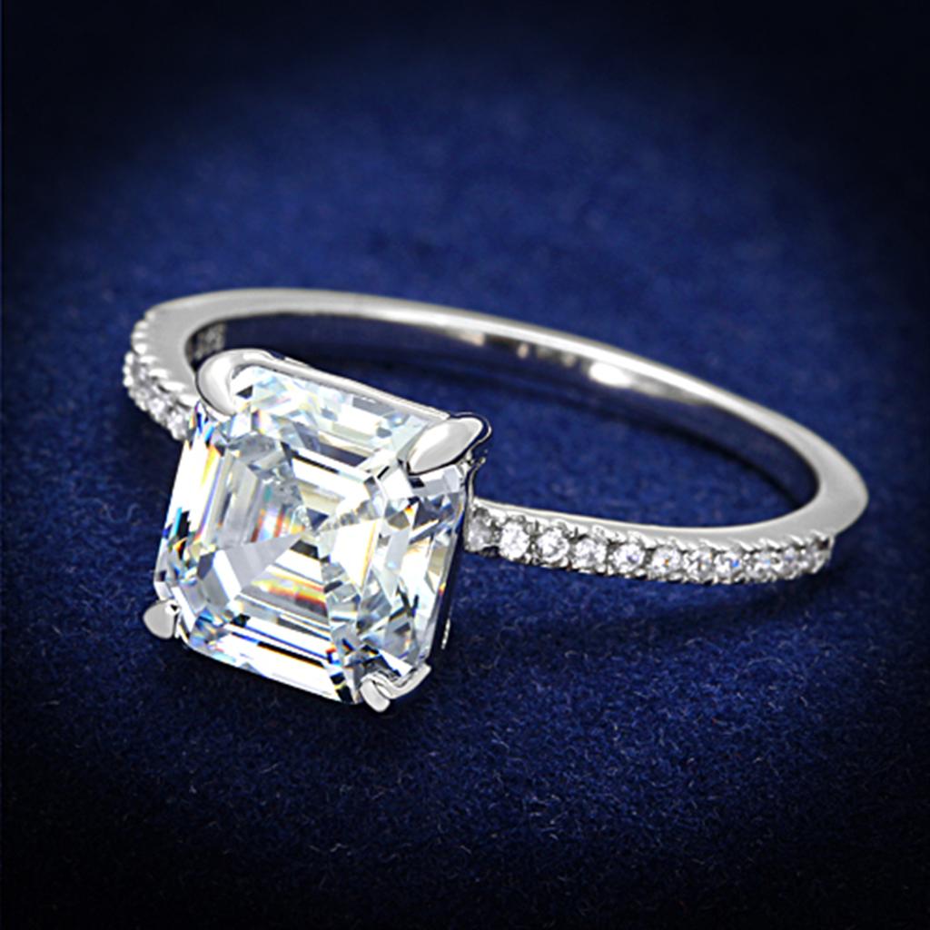TS155 - Rhodium 925 Sterling Silver Ring with Cubic in Clear