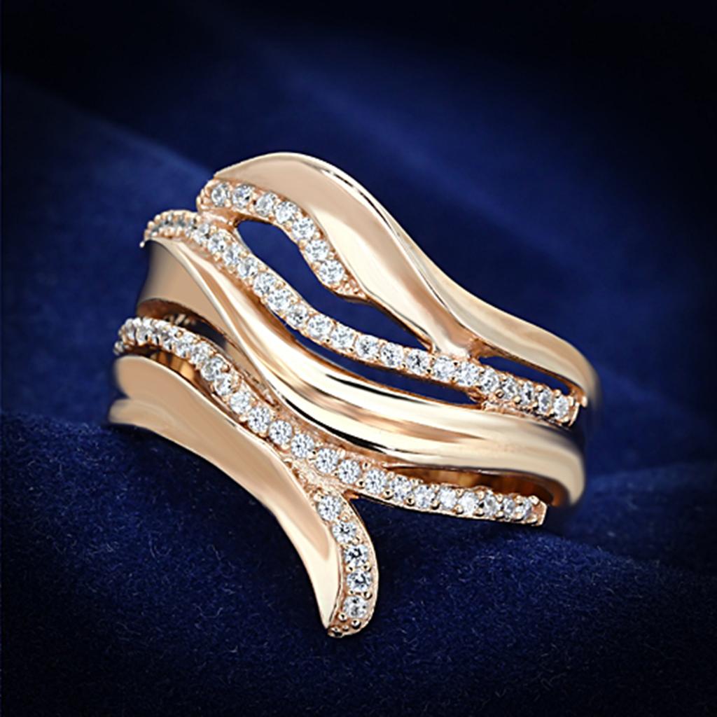 TS168 - Rose Gold 925 Sterling Silver Ring with AAA Grade CZ in Clear