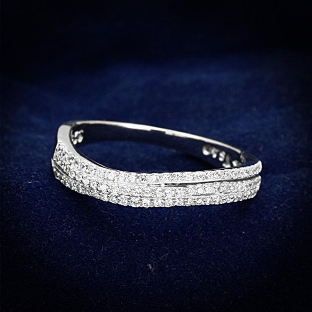 TS173 - Rhodium 925 Sterling Silver Ring with AAA Grade CZ in Clear
