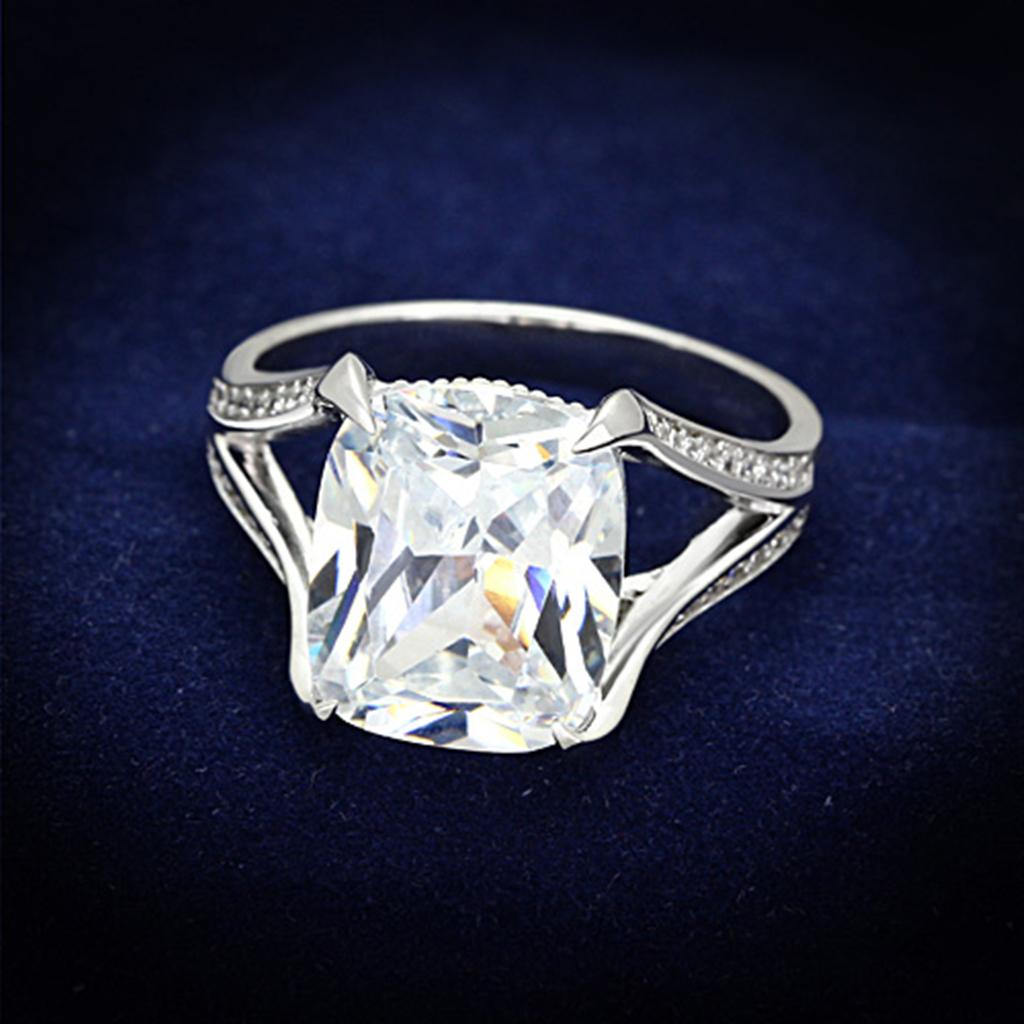 TS174 - Rhodium 925 Sterling Silver Ring with AAA Grade CZ in Clear