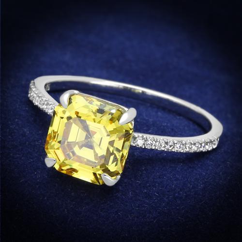TS175 - Rhodium 925 Sterling Silver Ring with Cubic in Topaz