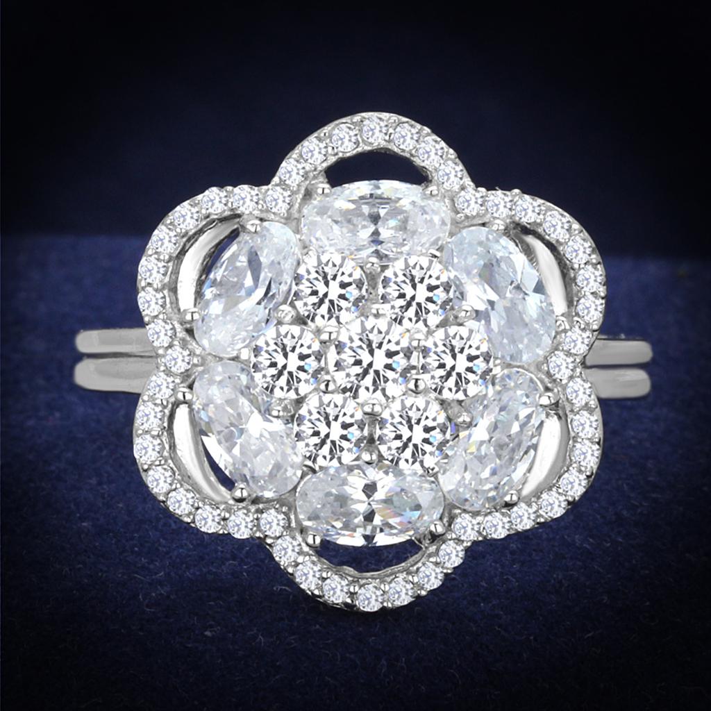 TS180 - Rhodium 925 Sterling Silver Ring with AAA Grade CZ in Clear