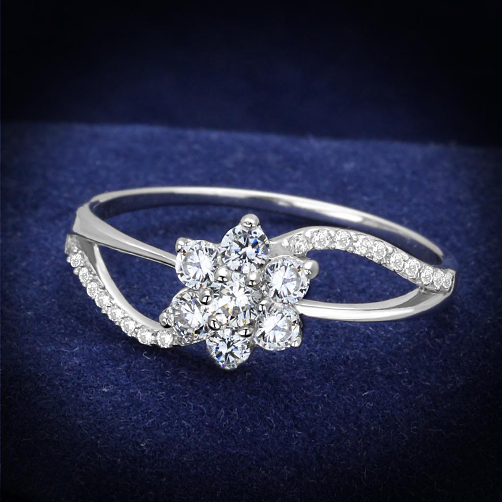 TS182 - Rhodium 925 Sterling Silver Ring with AAA Grade CZ in Clear