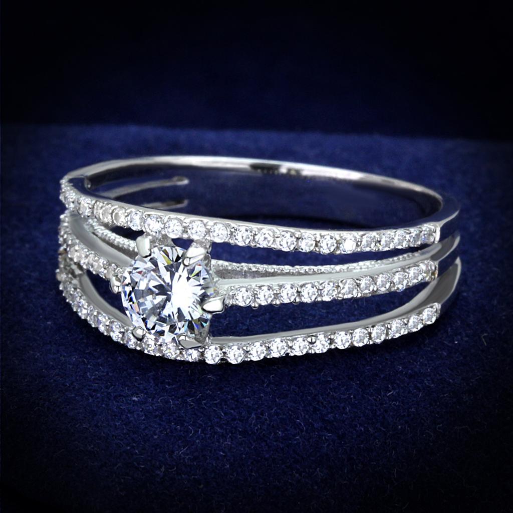 TS185 - Rhodium 925 Sterling Silver Ring with AAA Grade CZ in Clear