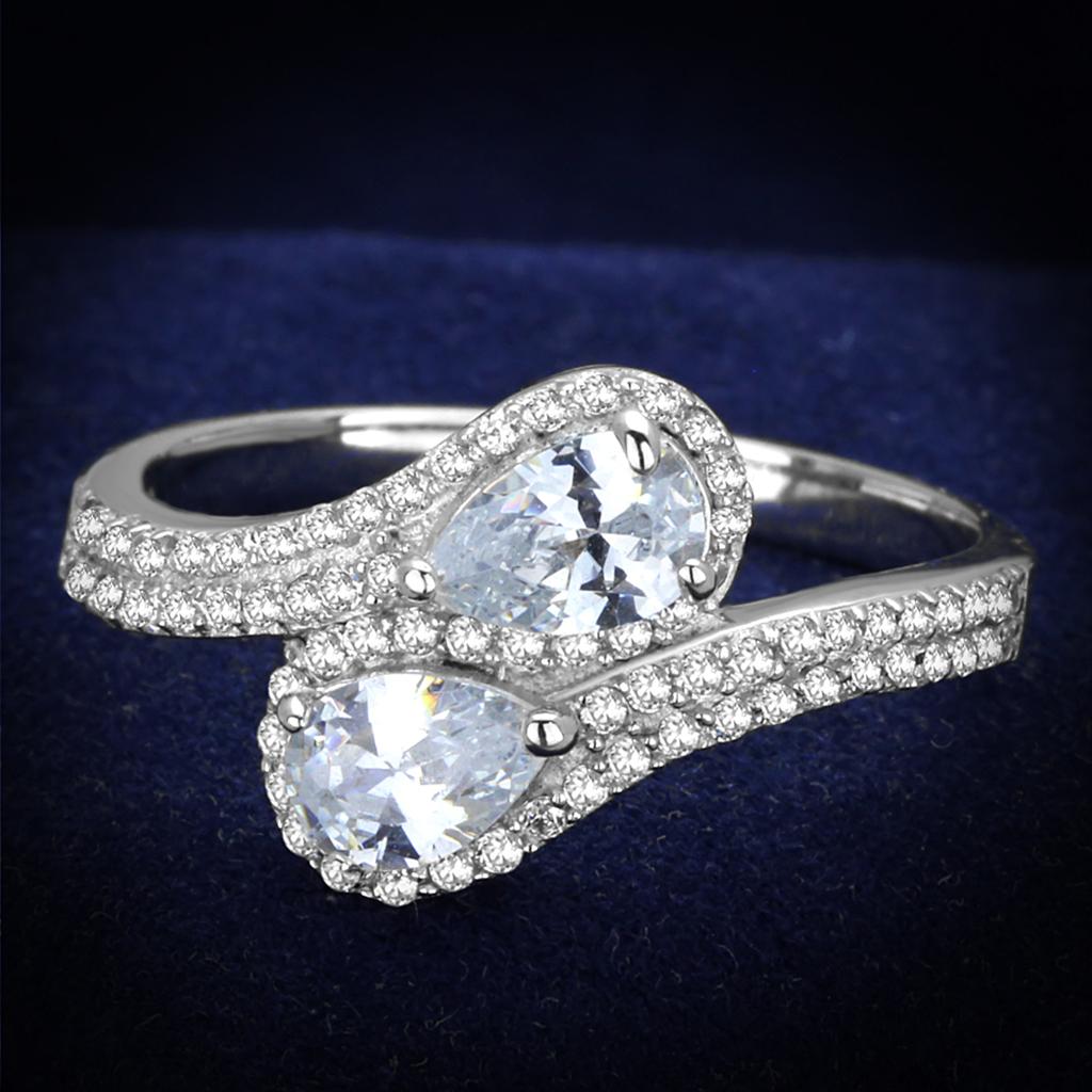 TS186 - Rhodium 925 Sterling Silver Ring with AAA Grade CZ in Clear