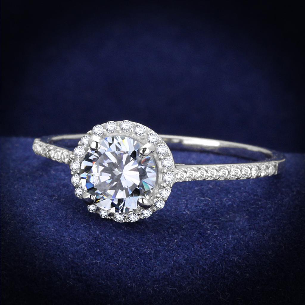 TS190 - Rhodium 925 Sterling Silver Ring with AAA Grade CZ in Clear