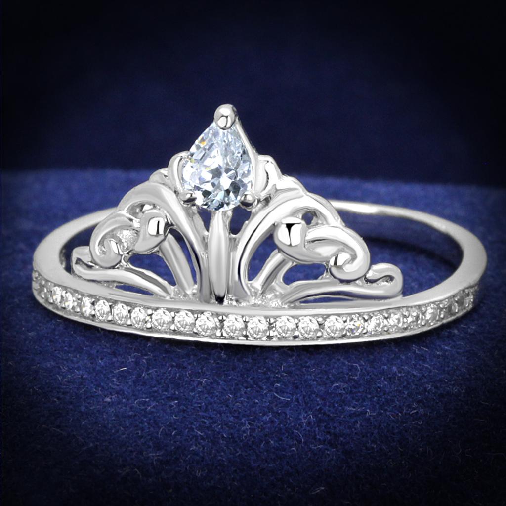 TS191 - Rhodium 925 Sterling Silver Ring with AAA Grade CZ in Clear