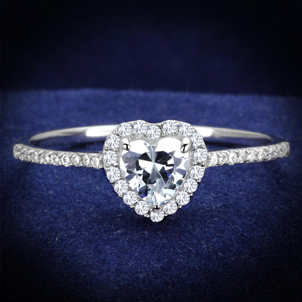 TS196 - Rhodium 925 Sterling Silver Ring with AAA Grade CZ in Clear