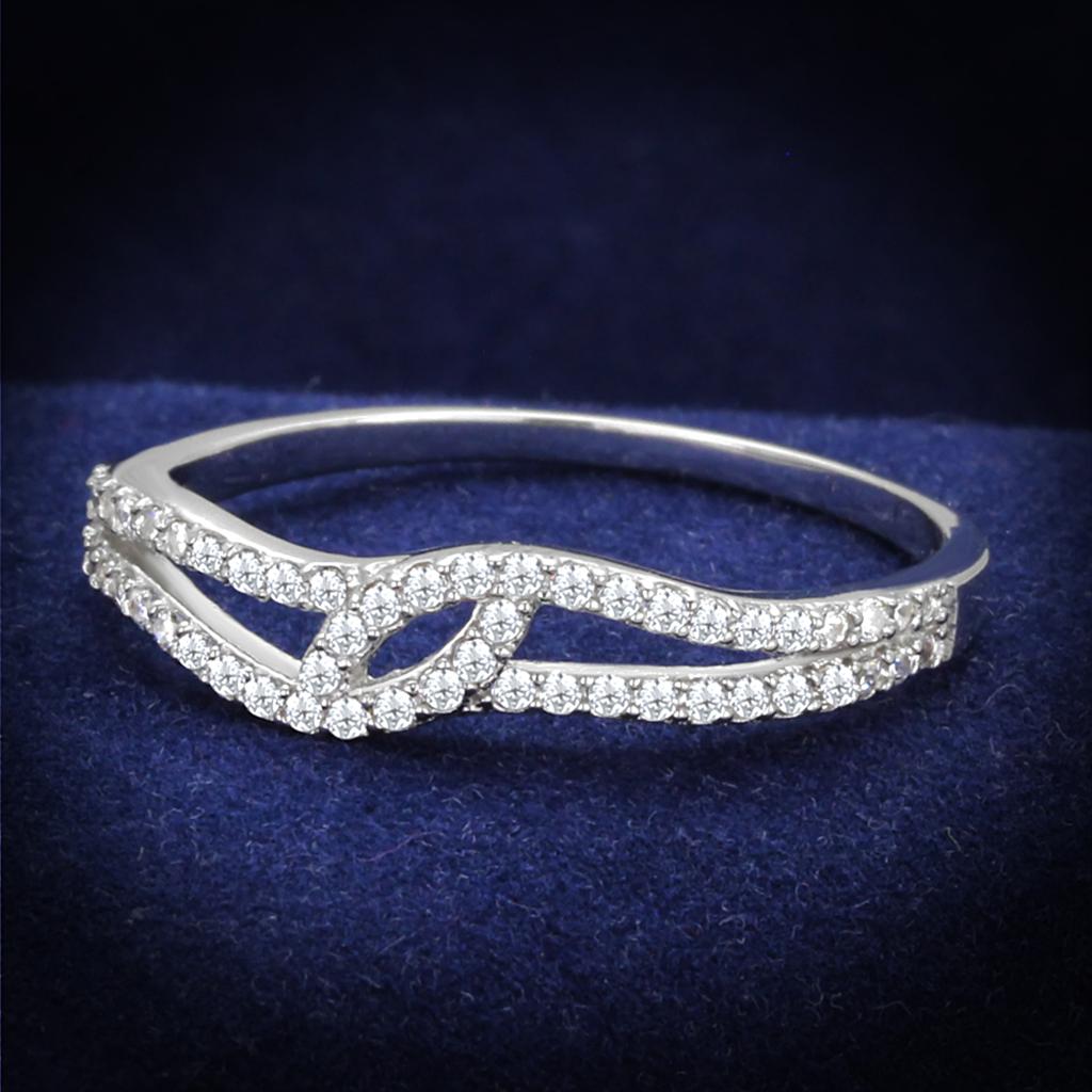 TS202 - Rhodium 925 Sterling Silver Ring with AAA Grade CZ in Clear