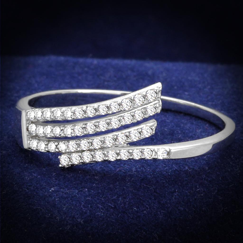 TS203 - Rhodium 925 Sterling Silver Ring with AAA Grade CZ in Clear