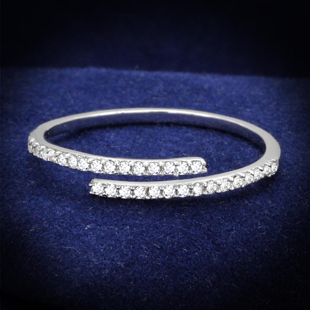 TS204 - Rhodium 925 Sterling Silver Ring with AAA Grade CZ in Clear