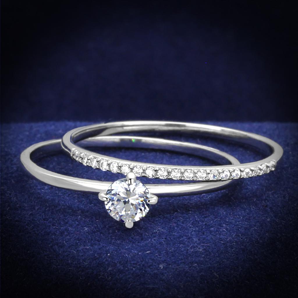 TS206 - Rhodium 925 Sterling Silver Ring with AAA Grade CZ in Clear