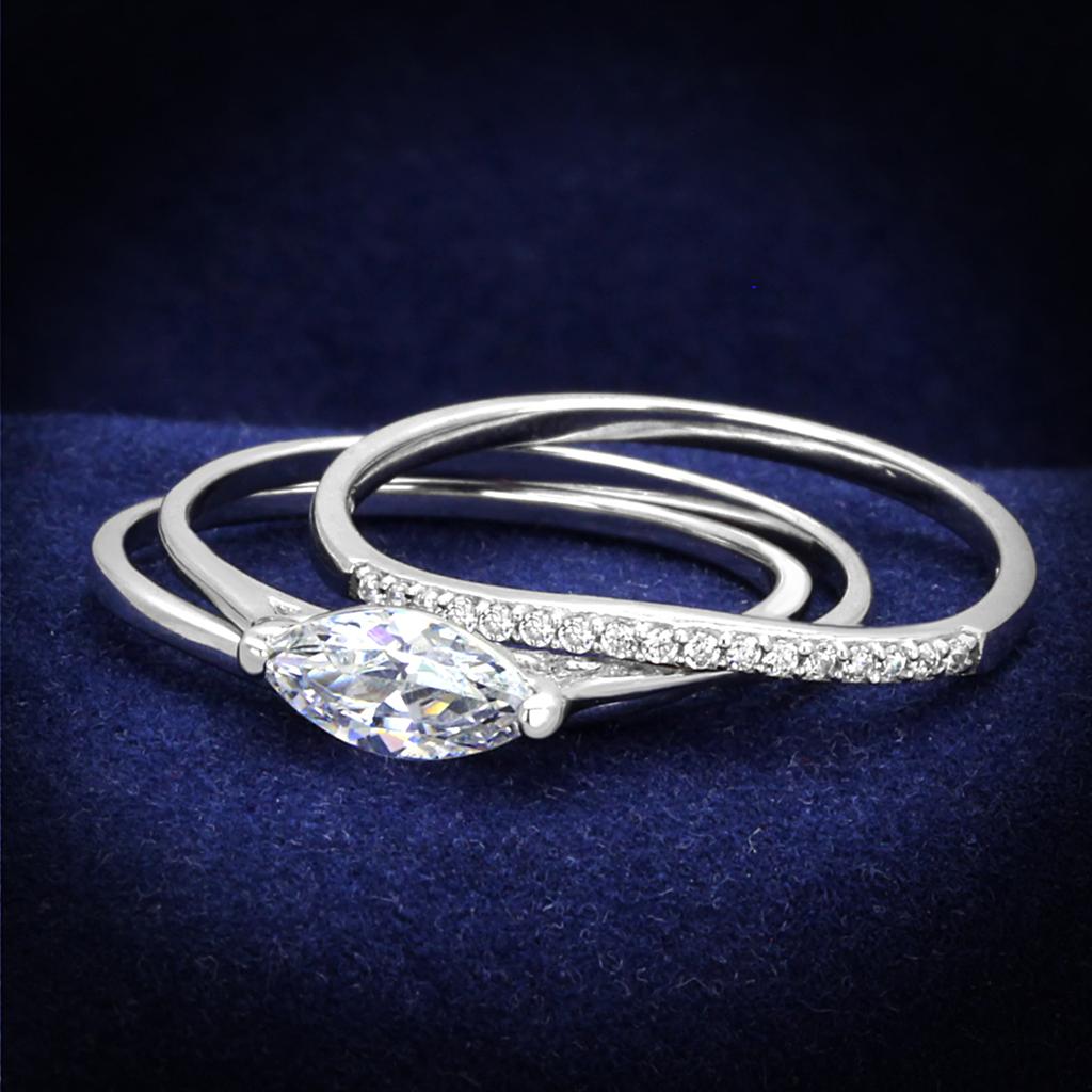 TS208 - Rhodium 925 Sterling Silver Ring with AAA Grade CZ in Clear