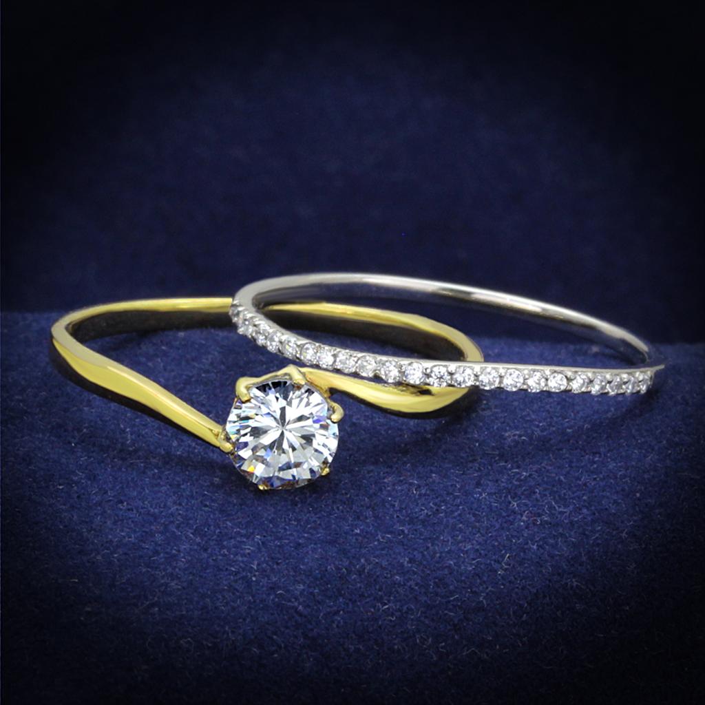 TS209 - Gold+Rhodium 925 Sterling Silver Ring with AAA Grade CZ in Clear