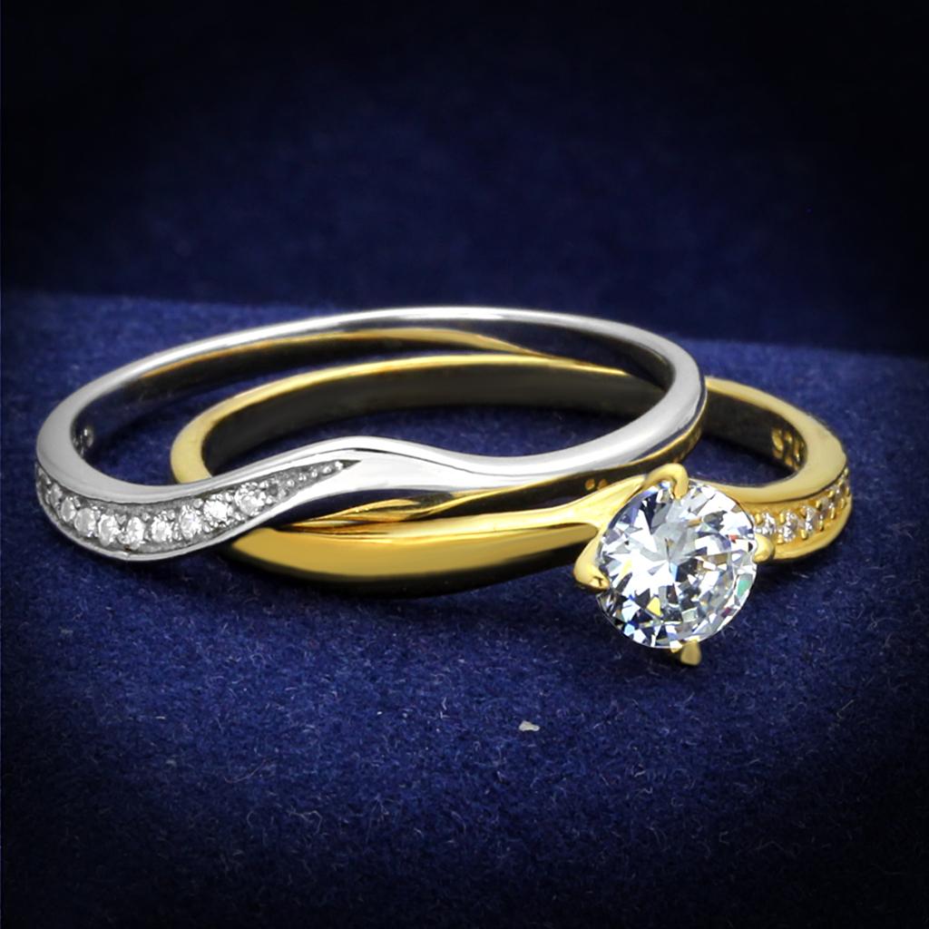 TS210 - Gold+Rhodium 925 Sterling Silver Ring with AAA Grade CZ in Clear