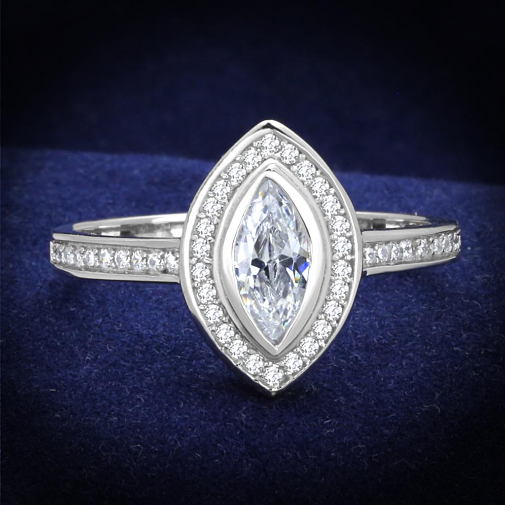 TS213 - Rhodium 925 Sterling Silver Ring with AAA Grade CZ in Clear