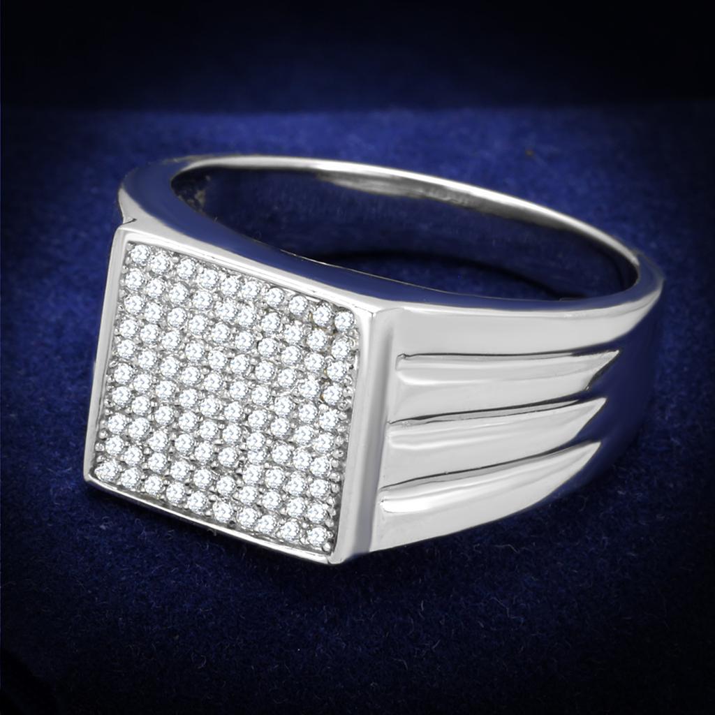 TS214 - Rhodium 925 Sterling Silver Ring with AAA Grade CZ in Clear
