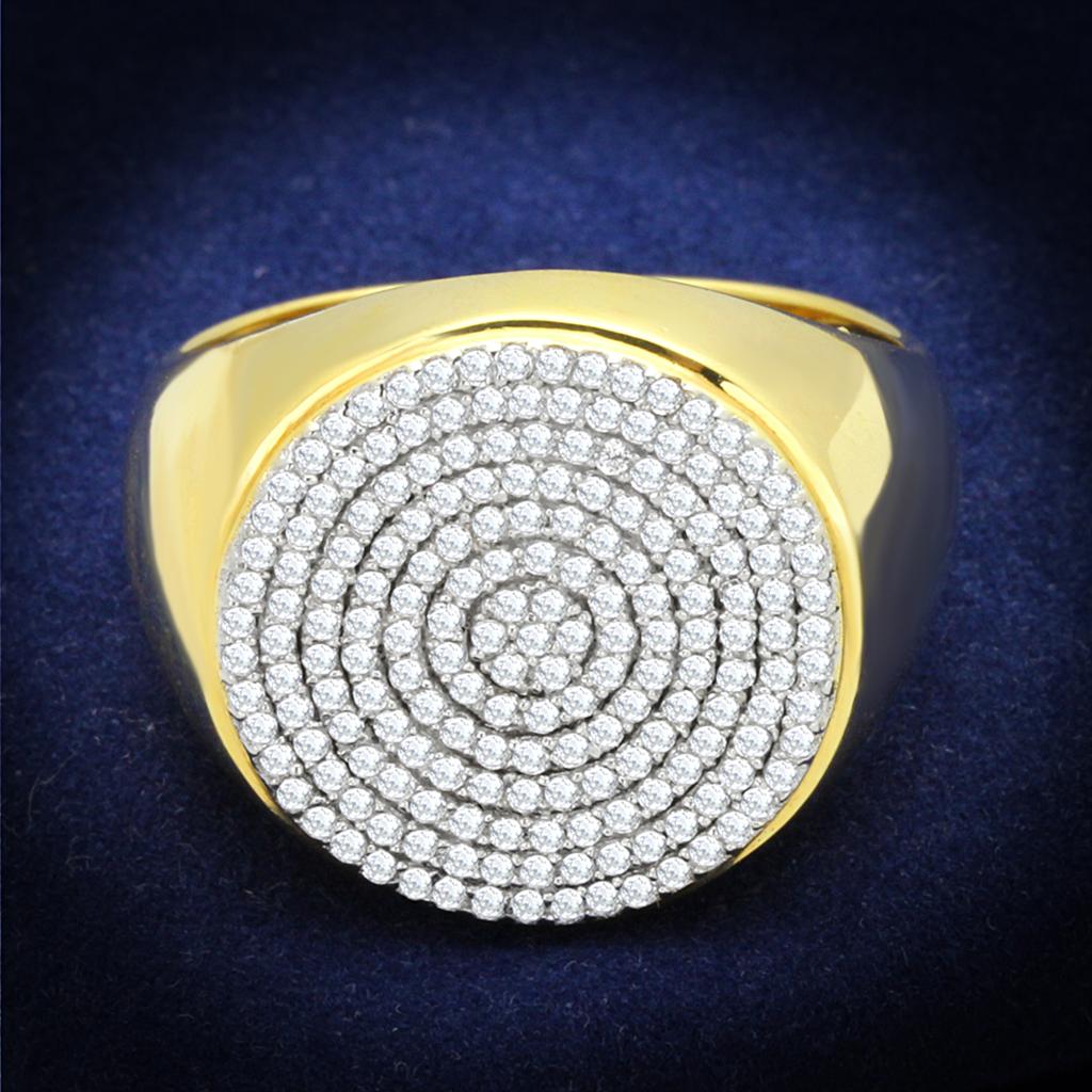 TS238 - Gold+Rhodium 925 Sterling Silver Ring with AAA Grade CZ in Clear