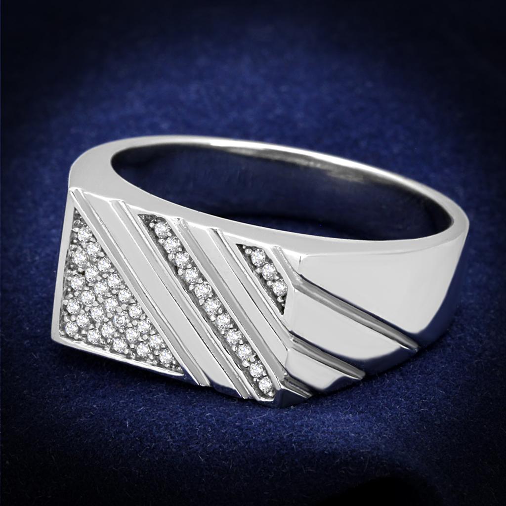 TS240 - Rhodium 925 Sterling Silver Ring with AAA Grade CZ in Clear