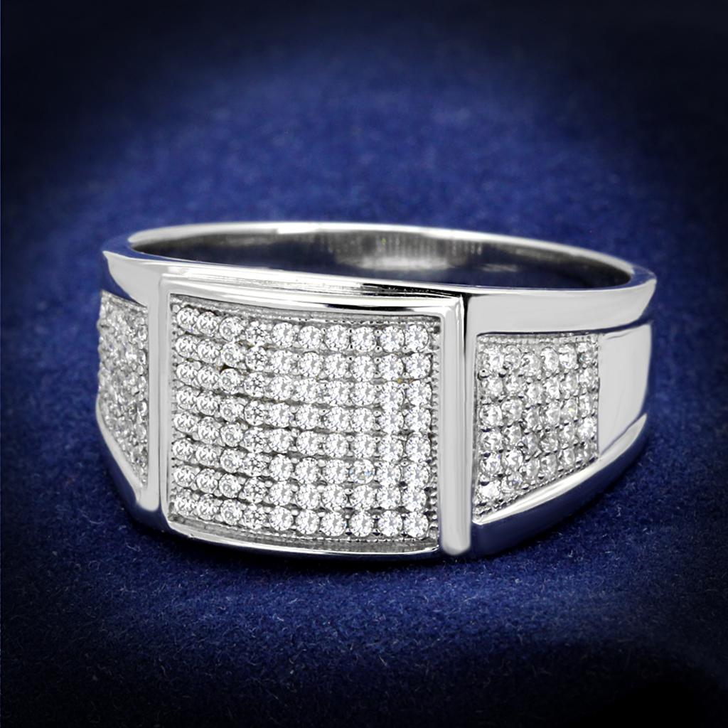 TS241 - Rhodium 925 Sterling Silver Ring with AAA Grade CZ in Clear