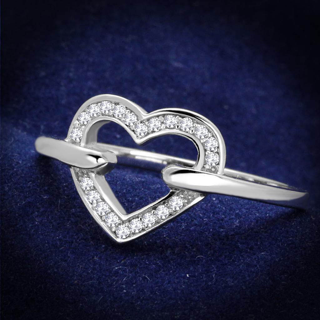 TS256 - Rhodium 925 Sterling Silver Ring with AAA Grade CZ in Clear