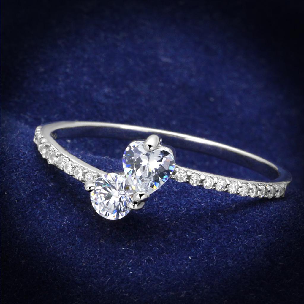 TS258 - Rhodium 925 Sterling Silver Ring with AAA Grade CZ in Clear