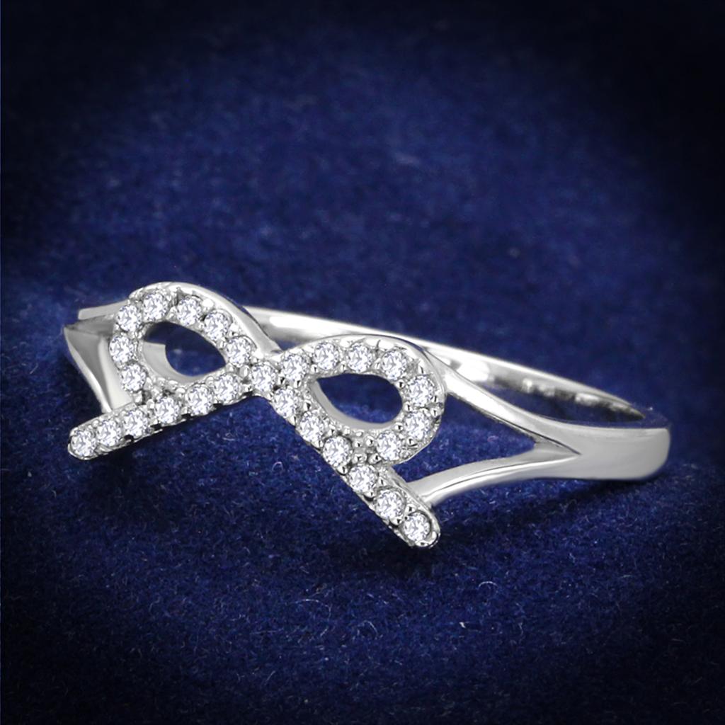 TS259 - Rhodium 925 Sterling Silver Ring with AAA Grade CZ in Clear
