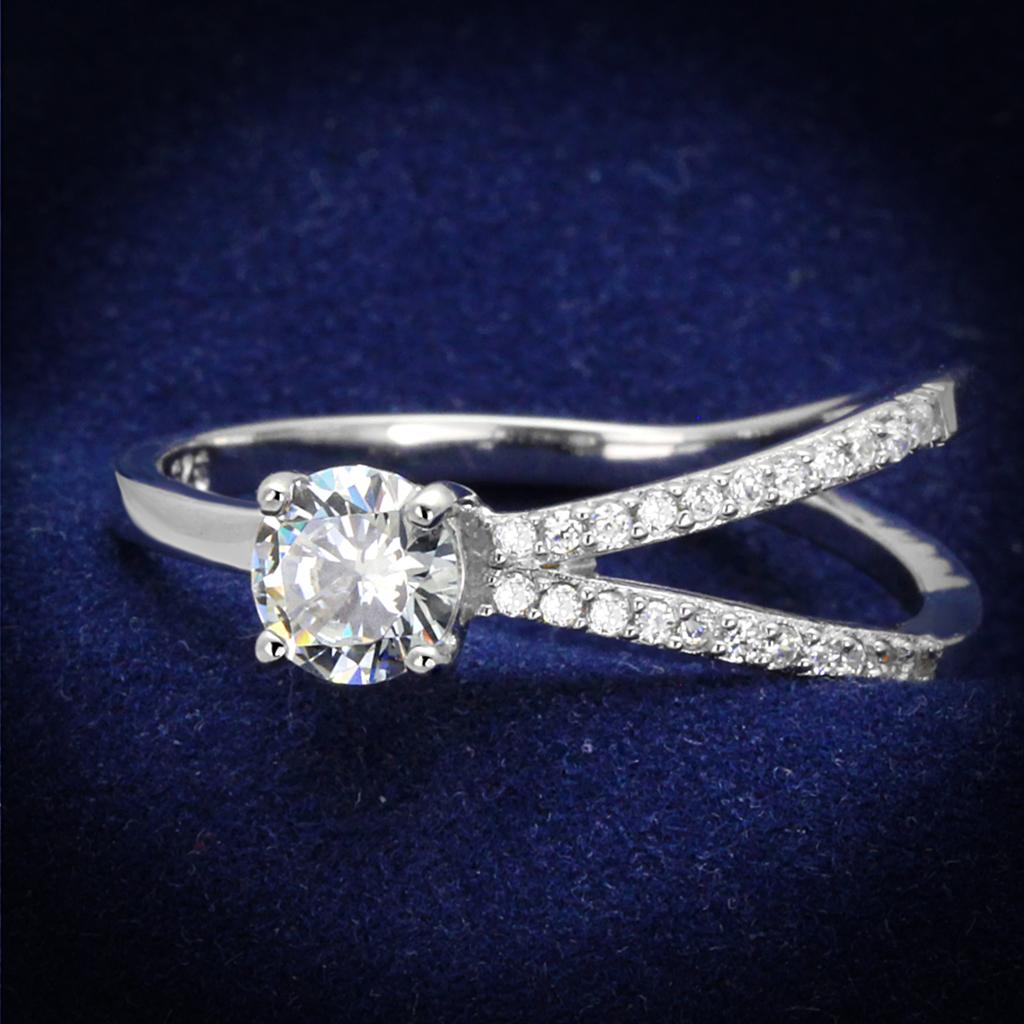 TS261 - Rhodium 925 Sterling Silver Ring with AAA Grade CZ in Clear