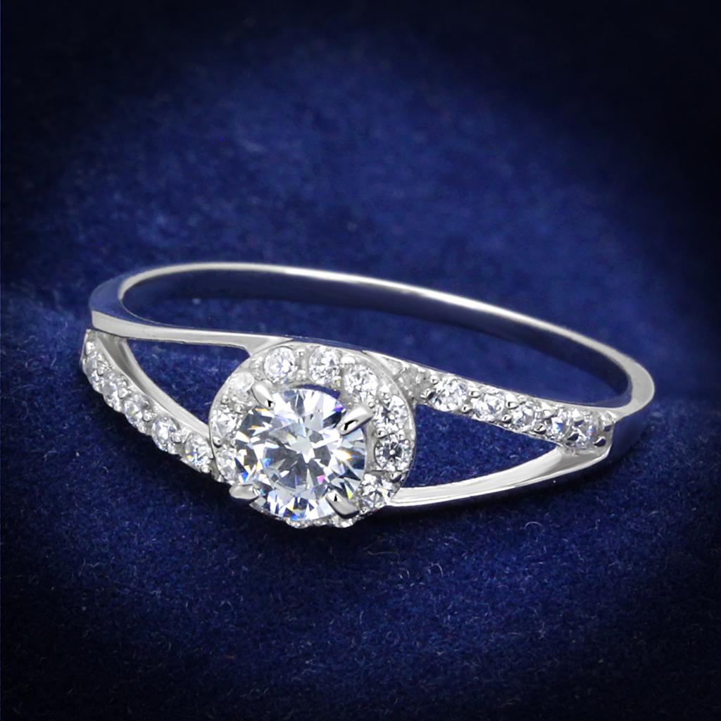 TS263 - Rhodium 925 Sterling Silver Ring with AAA Grade CZ in Clear