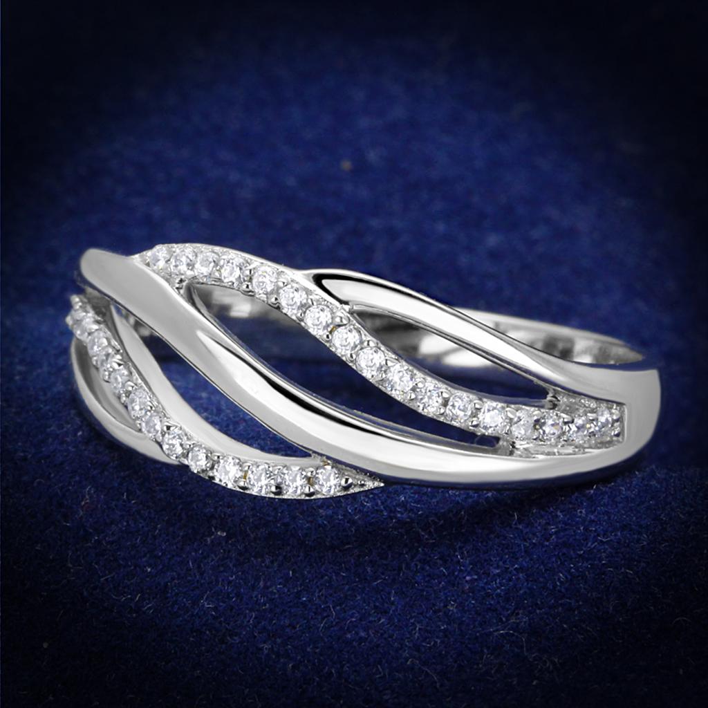 TS268 - Rhodium 925 Sterling Silver Ring with AAA Grade CZ in Clear