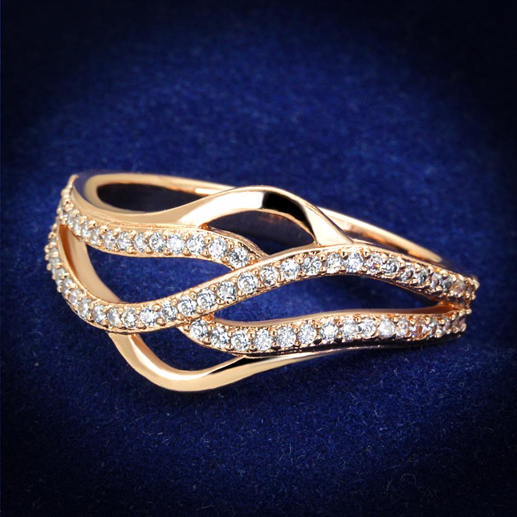 TS276 - Rose Gold 925 Sterling Silver Ring with AAA Grade CZ in Clear