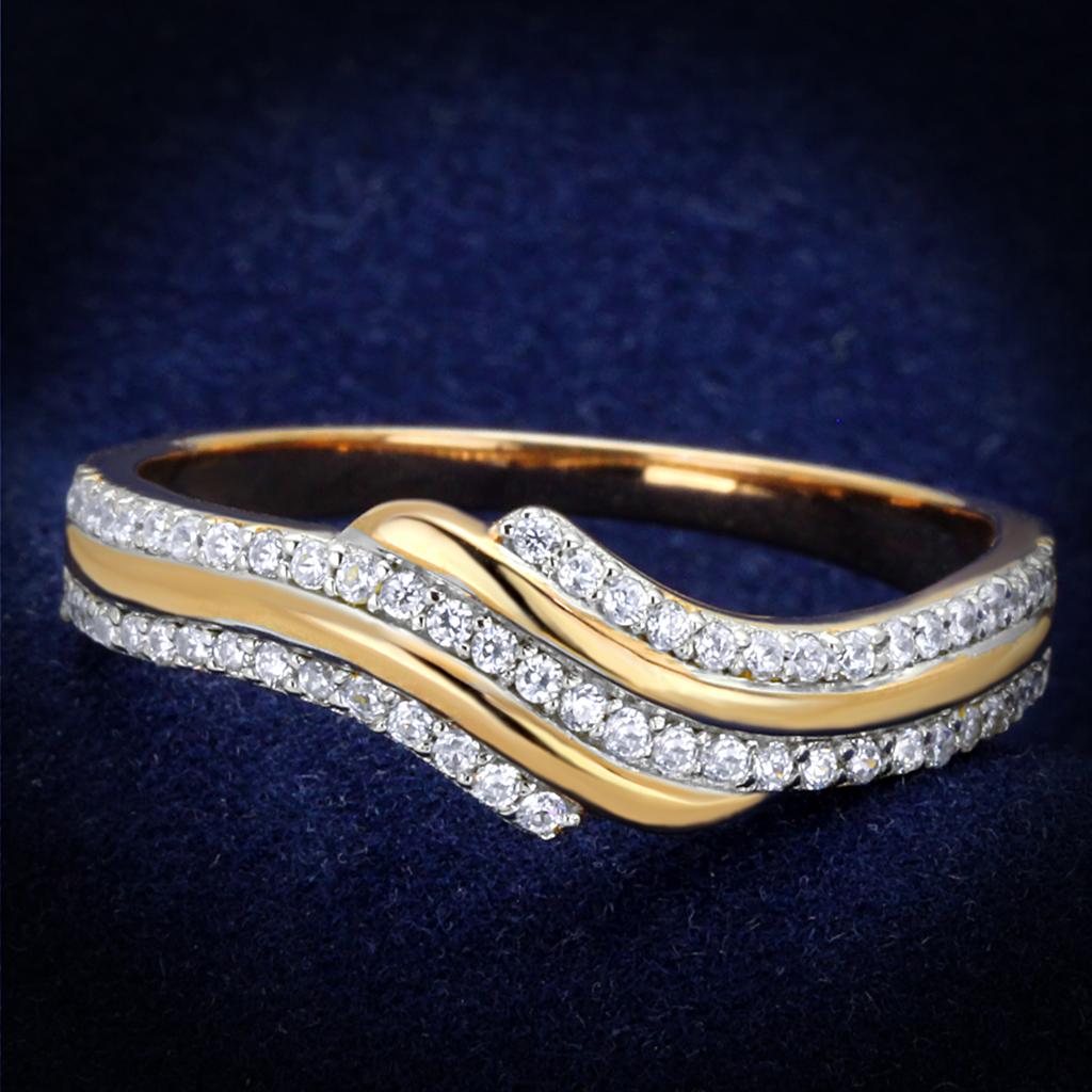 TS277 - Rose Gold + Rhodium 925 Sterling Silver Ring with AAA Grade CZ in Clear