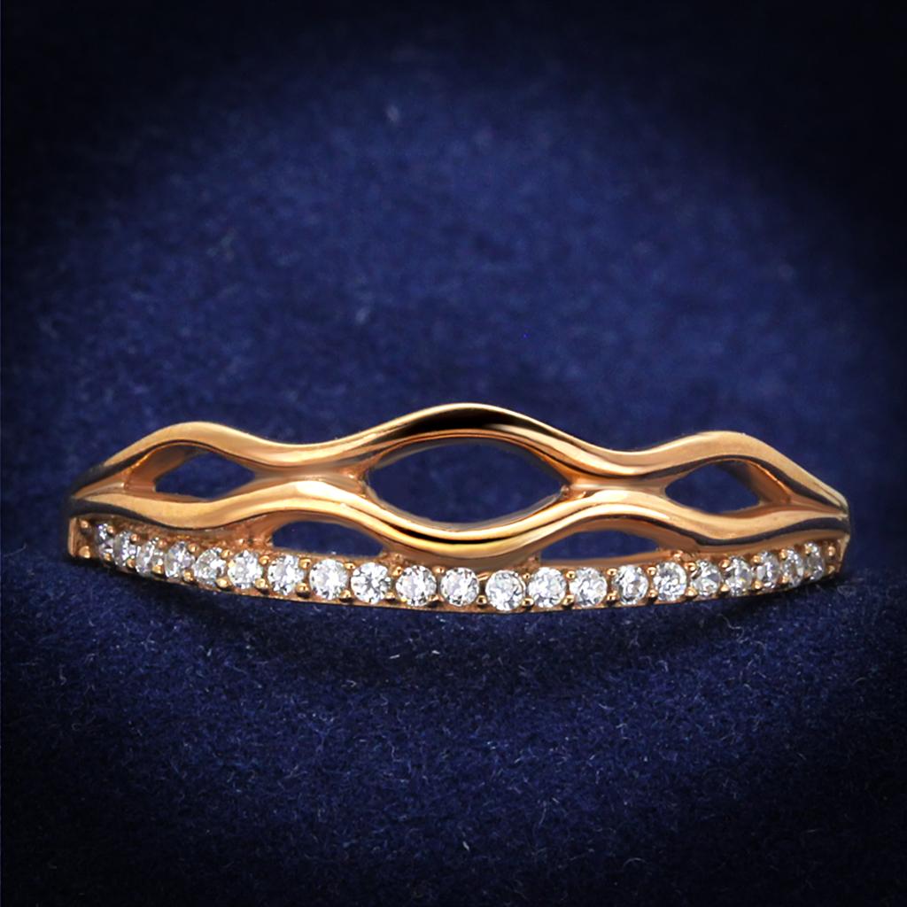 TS278 - Rose Gold 925 Sterling Silver Ring with AAA Grade CZ in Clear