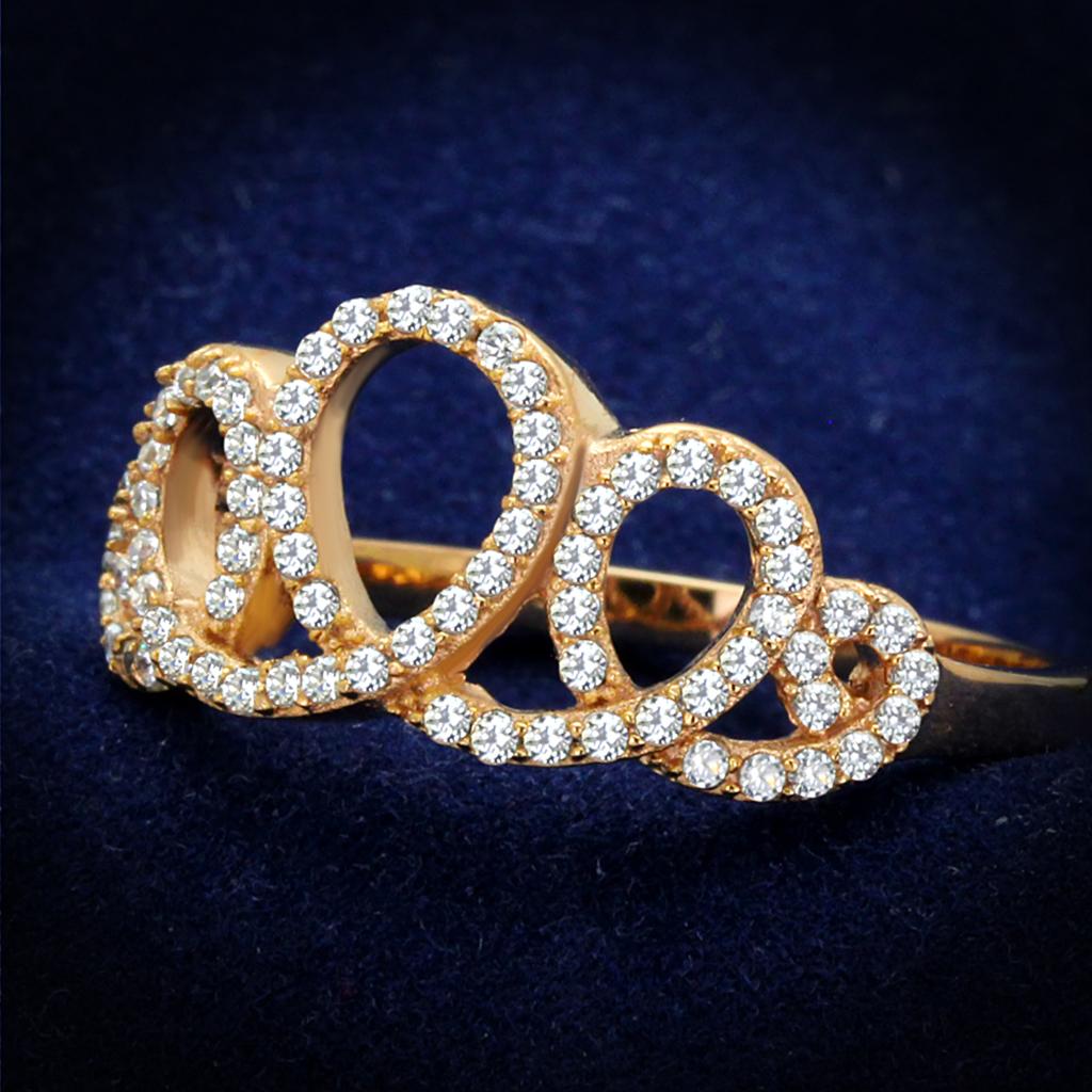 TS279 - Rose Gold 925 Sterling Silver Ring with AAA Grade CZ in Clear