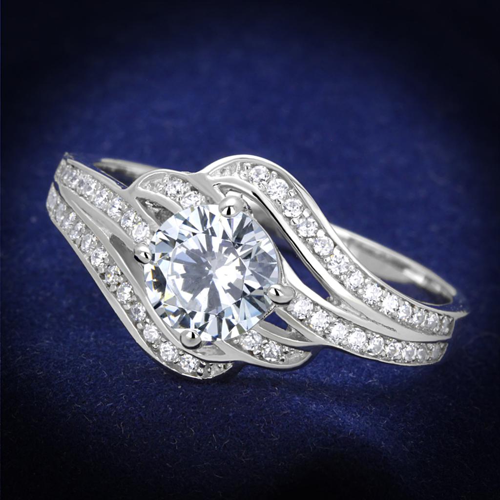 TS303 - Rhodium 925 Sterling Silver Ring with AAA Grade CZ in Clear