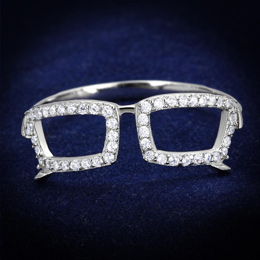 TS306 - Rhodium 925 Sterling Silver Ring with AAA Grade CZ in Clear