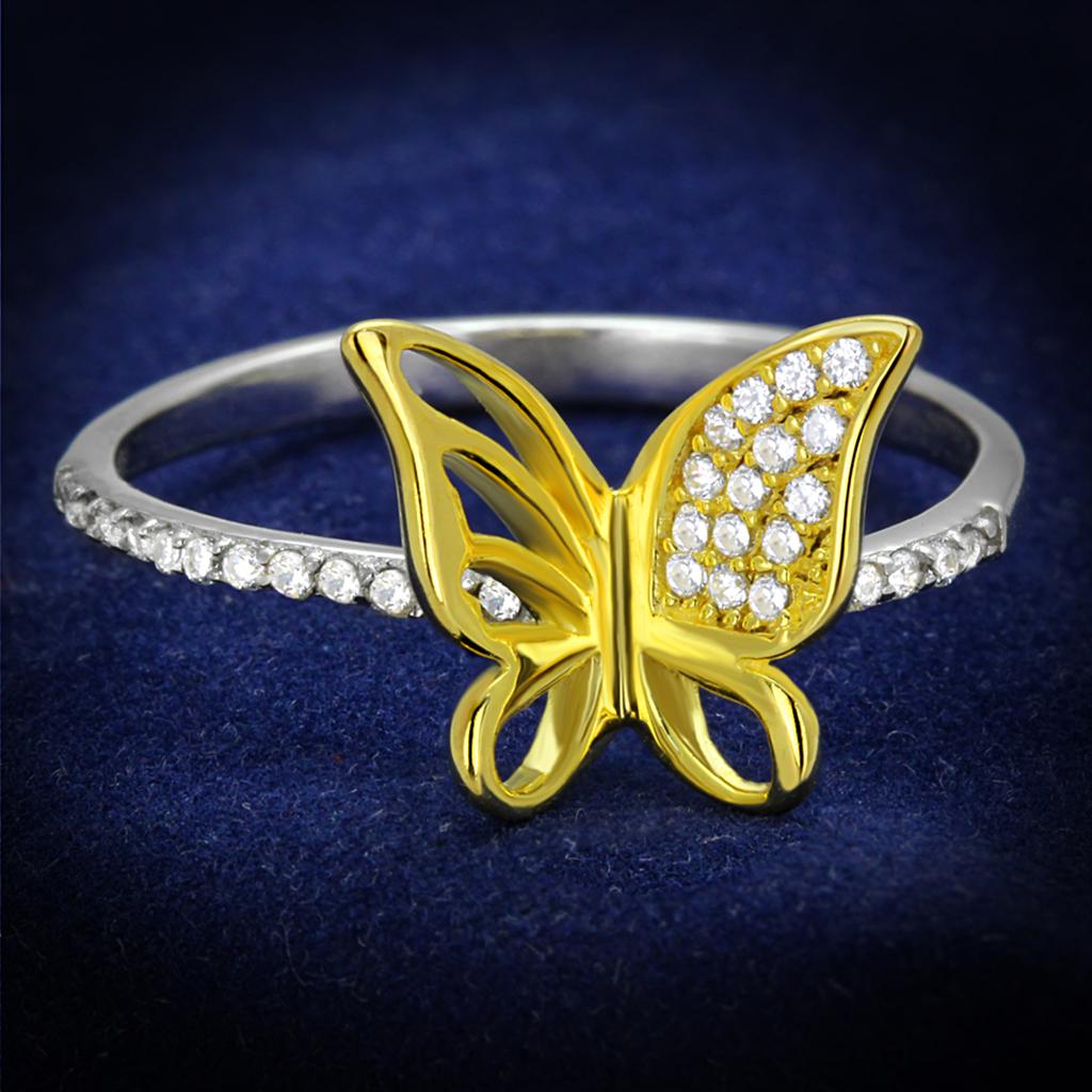 TS312 - Reverse Two-Tone 925 Sterling Silver Ring with AAA Grade CZ in Clear