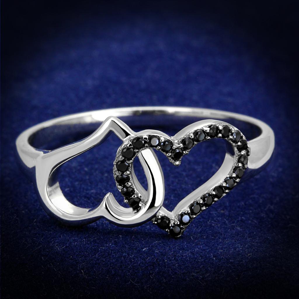 TS316 - Rhodium + Ruthenium 925 Sterling Silver Ring with AAA Grade CZ in Black Diamond