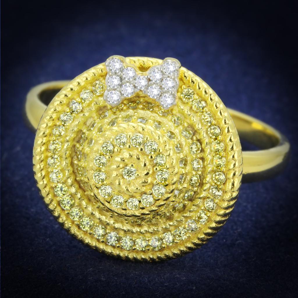 TS320 - Gold+Rhodium 925 Sterling Silver Ring with AAA Grade CZ in Topaz
