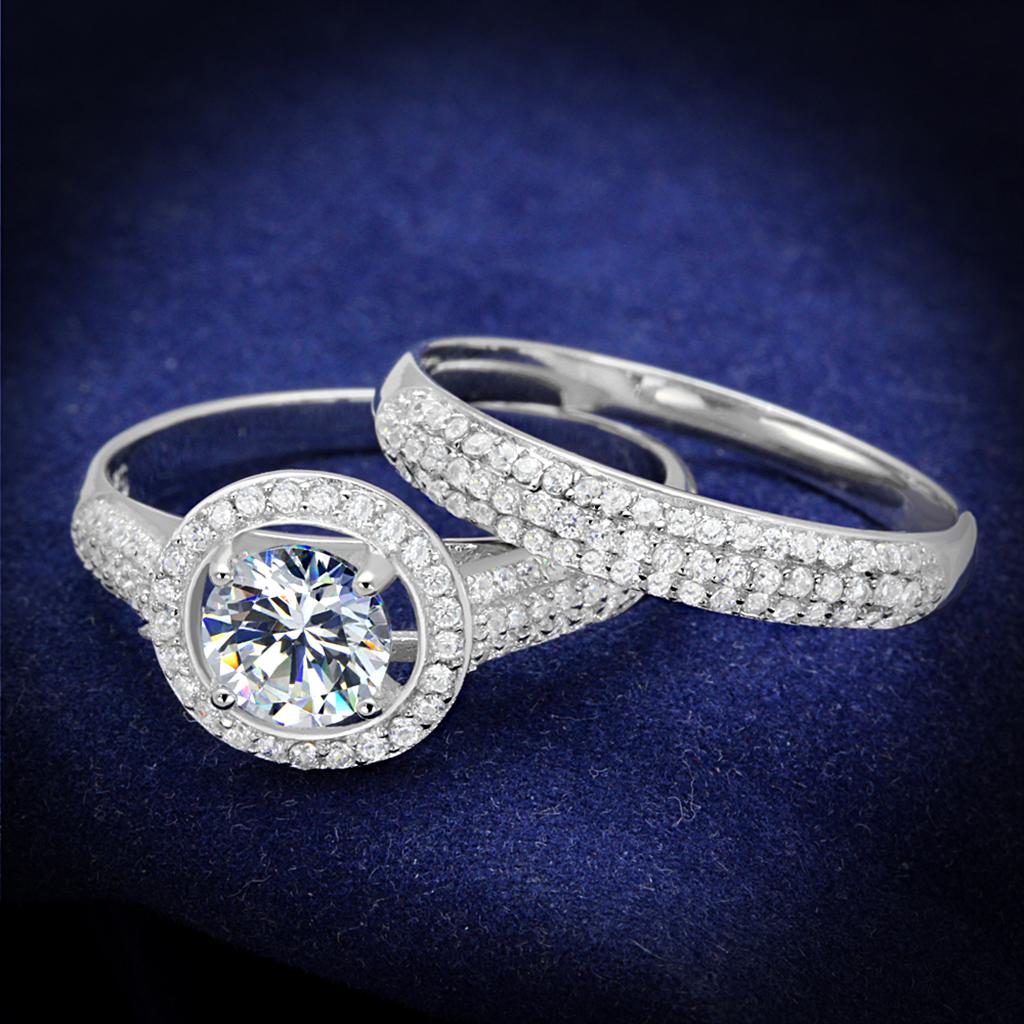 TS331 - Rhodium 925 Sterling Silver Ring with AAA Grade CZ in Clear