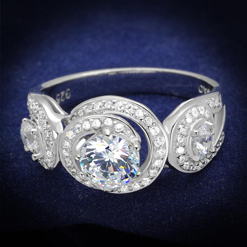 TS332 - Rhodium 925 Sterling Silver Ring with AAA Grade CZ in Clear