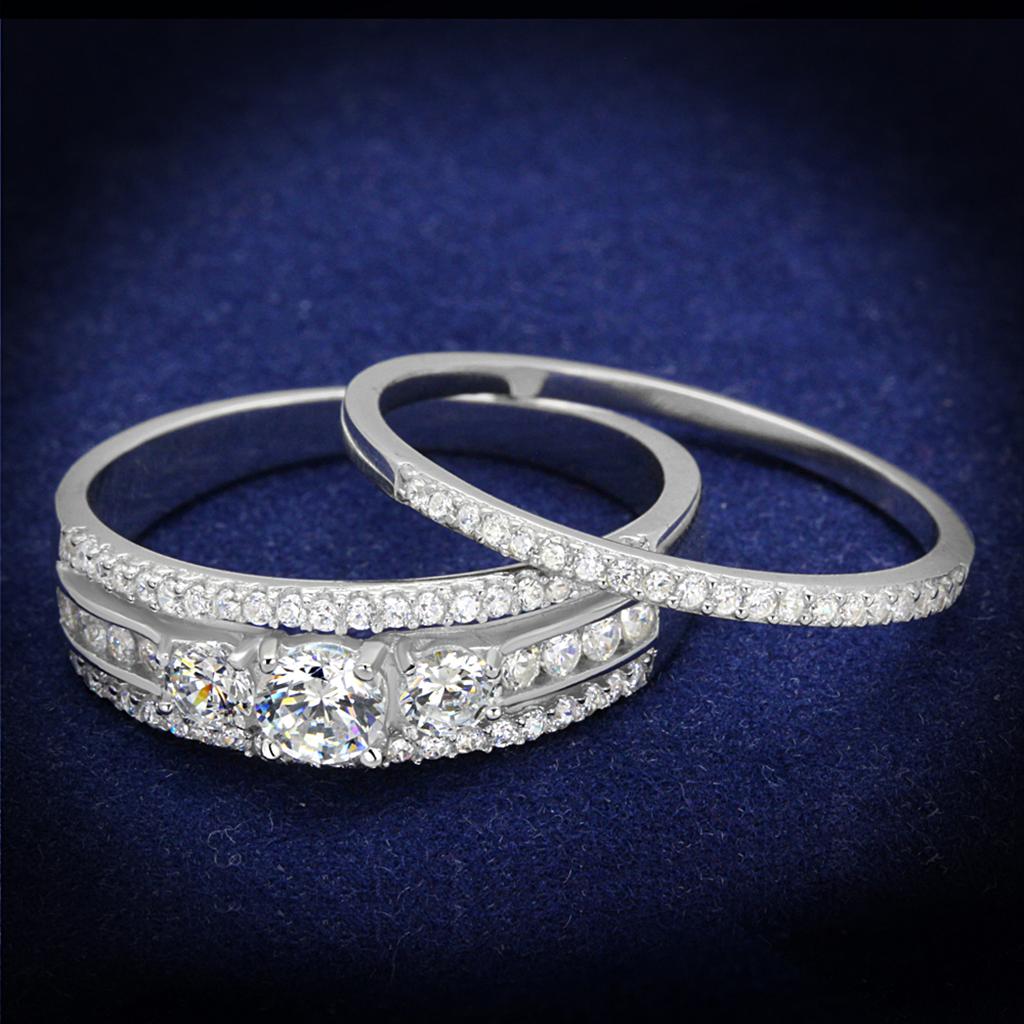 TS333 - Rhodium 925 Sterling Silver Ring with AAA Grade CZ in Clear