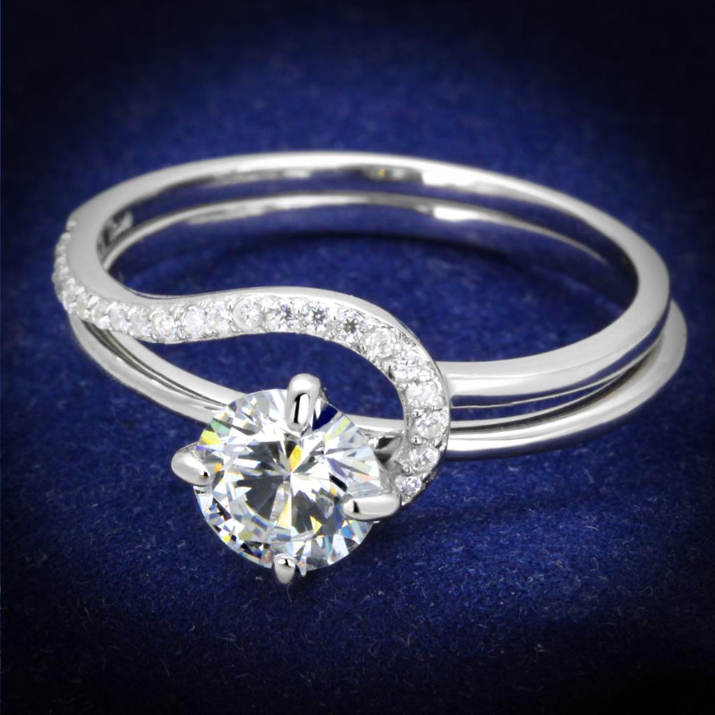 TS336 - Rhodium 925 Sterling Silver Ring with AAA Grade CZ in Clear