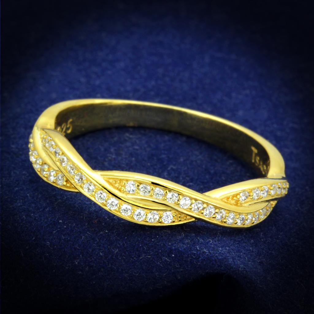 TS341 - Gold 925 Sterling Silver Ring with AAA Grade CZ in Clear