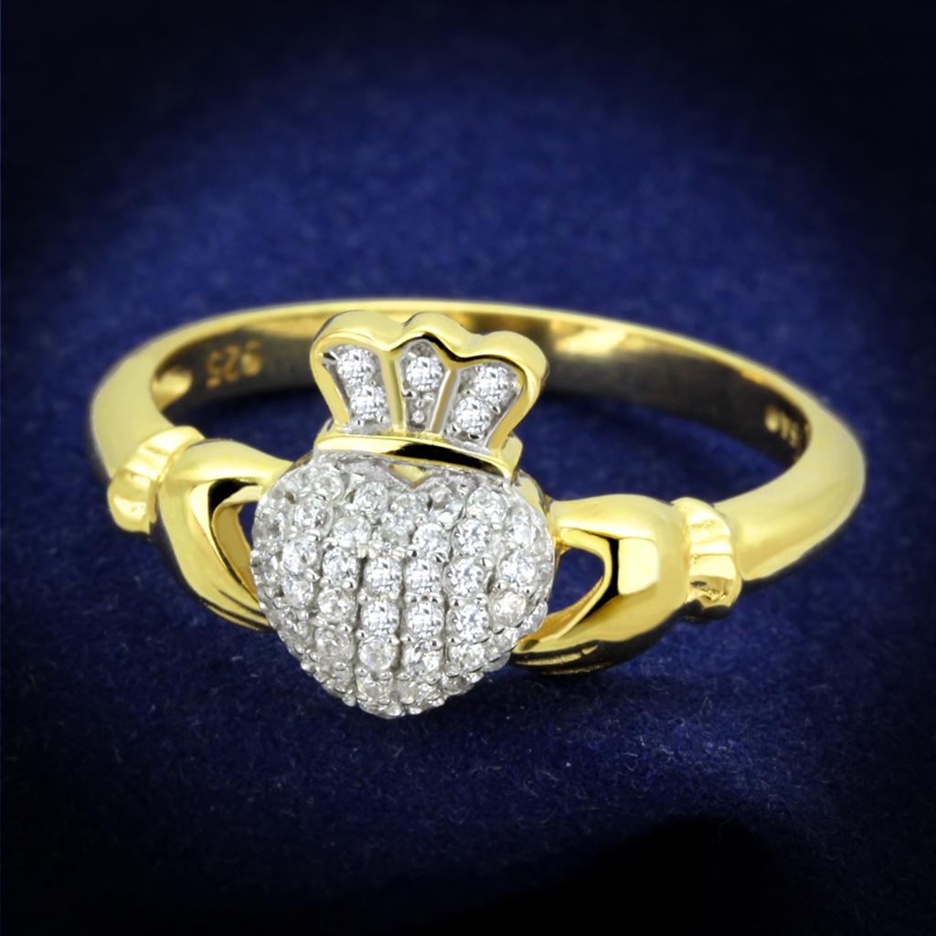 TS342 - Gold+Rhodium 925 Sterling Silver Ring with AAA Grade CZ in Clear