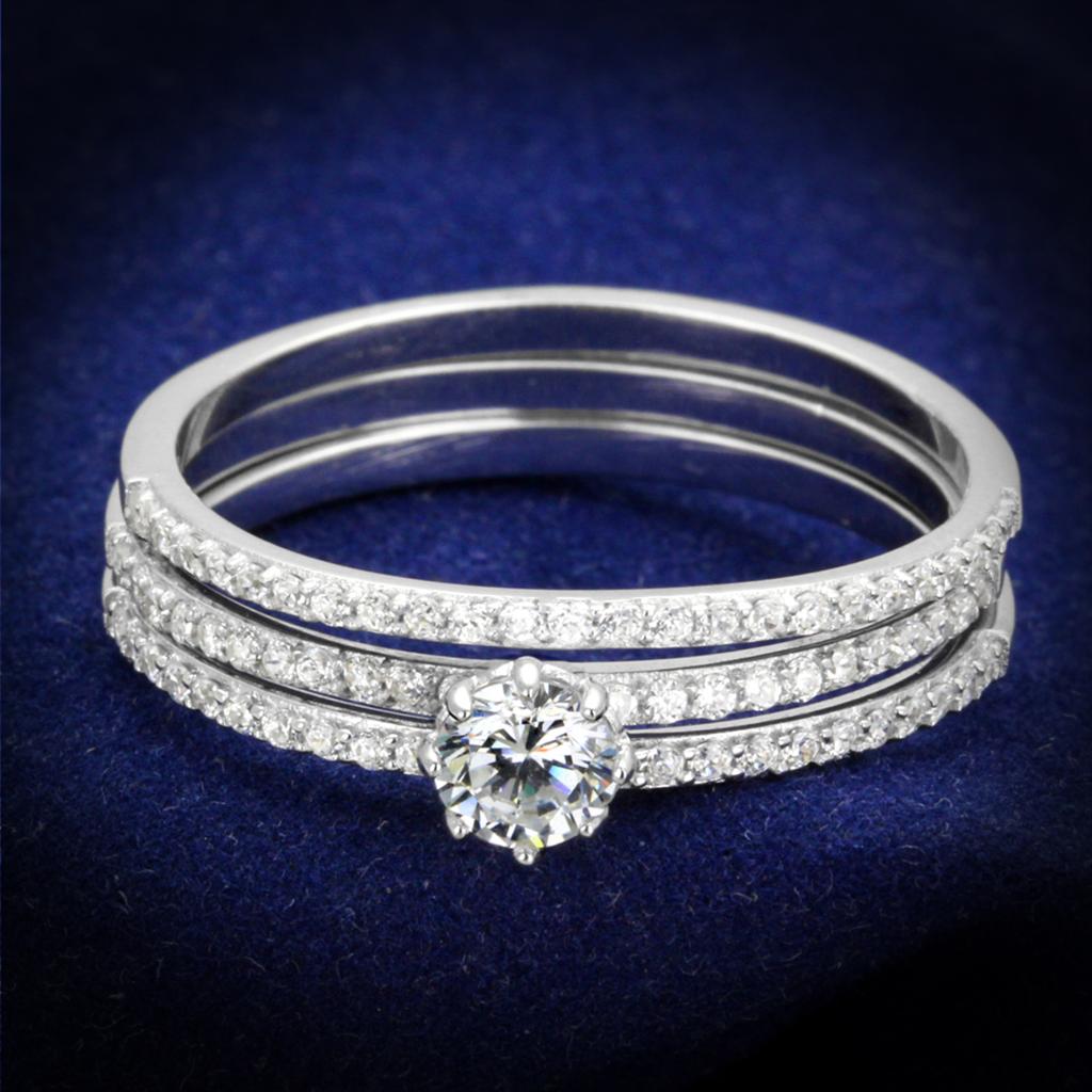 TS347 - Rhodium 925 Sterling Silver Ring with AAA Grade CZ in Clear