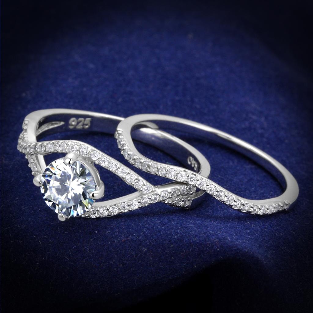 TS350 - Rhodium 925 Sterling Silver Ring with AAA Grade CZ in Clear