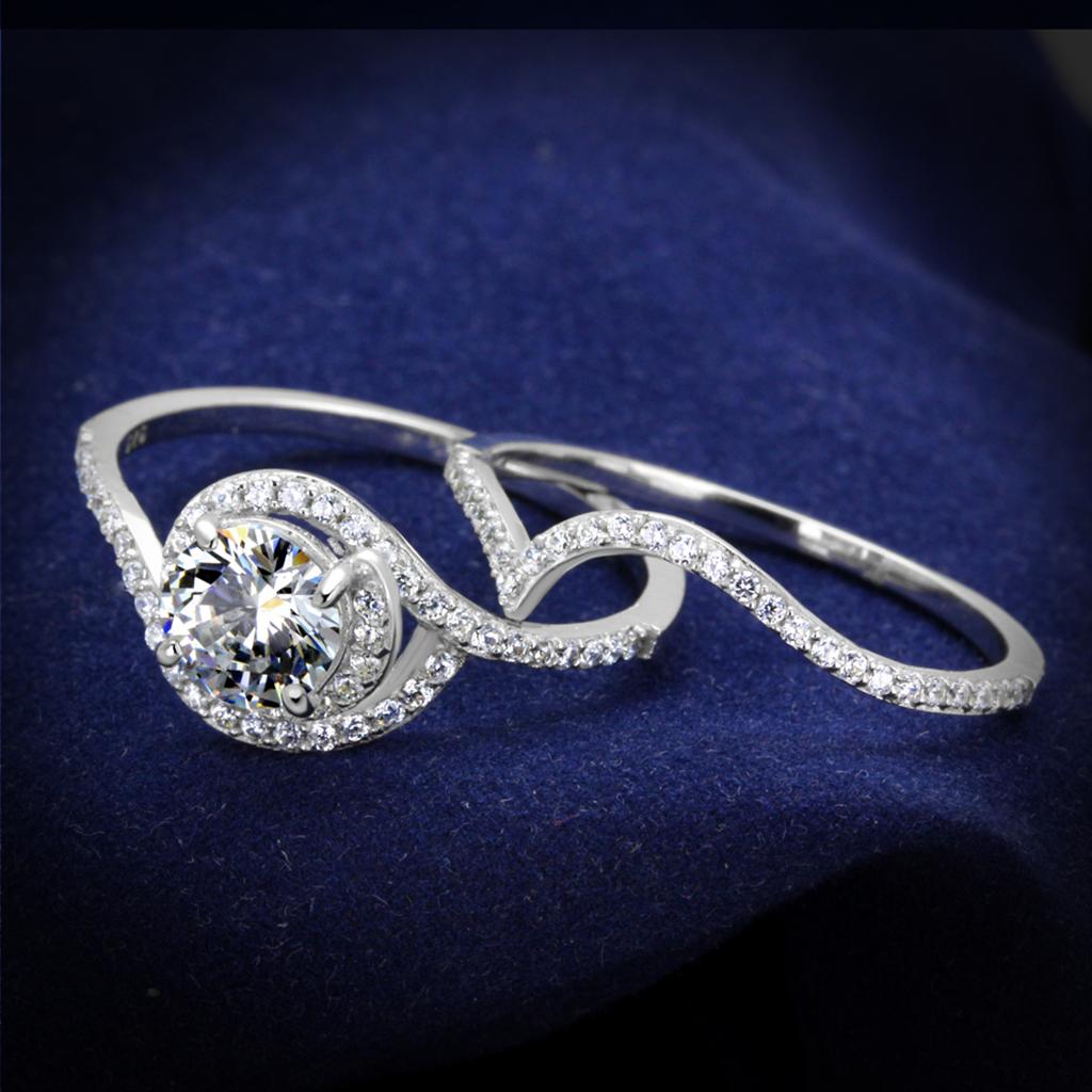 TS351 - Rhodium 925 Sterling Silver Ring with AAA Grade CZ in Clear